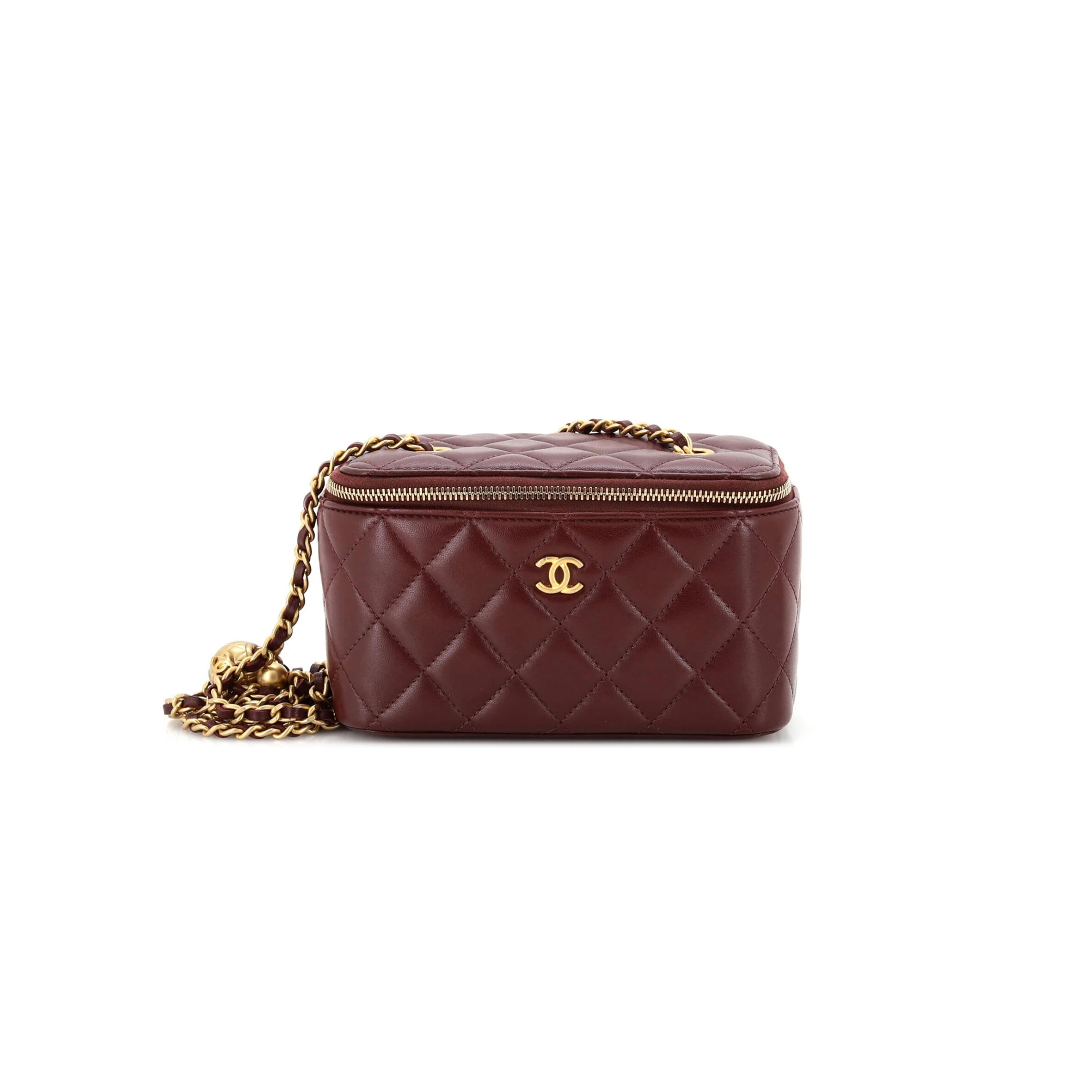 Ch*el pearl crush vanity with chain quilted lambskin burgundy ap2303 (17*9.5*8cm)
